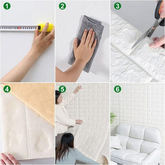 3D Wall Sticker White Brick Sheet | Waterproof Self Adhesive Home Decor Wallpaper For Bedroom And Living Room